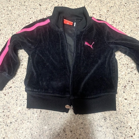 12 Month Puma Black Velour Jacket Pink Stripes - Picture 1 of 3